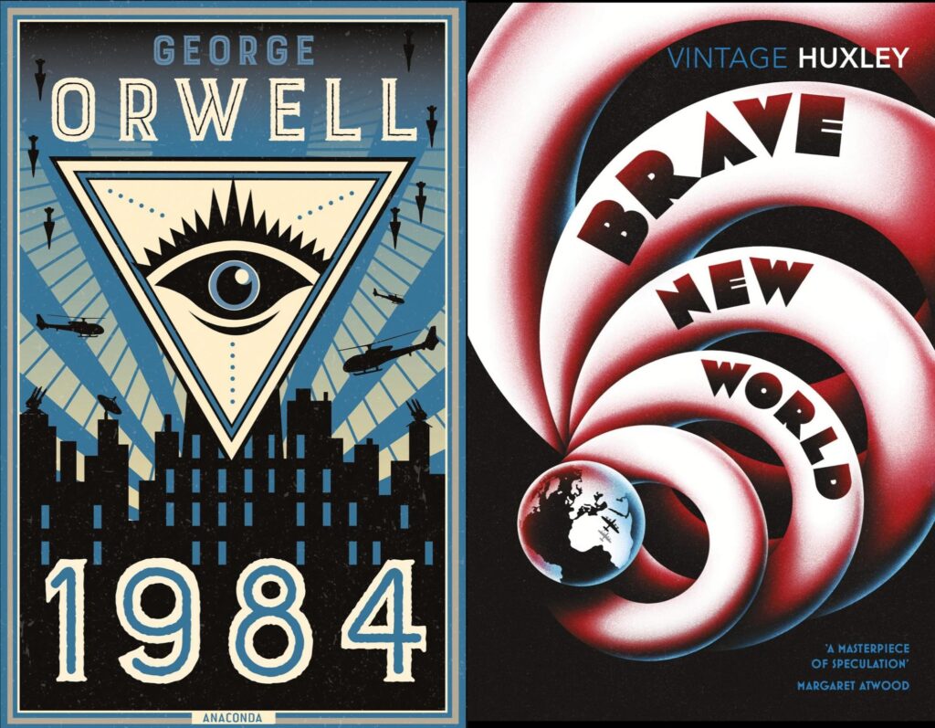 1984 and Brave New World book covers side by side