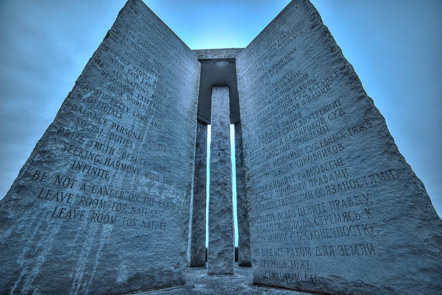 Close up view of The Georgia Guidestones inscriptions